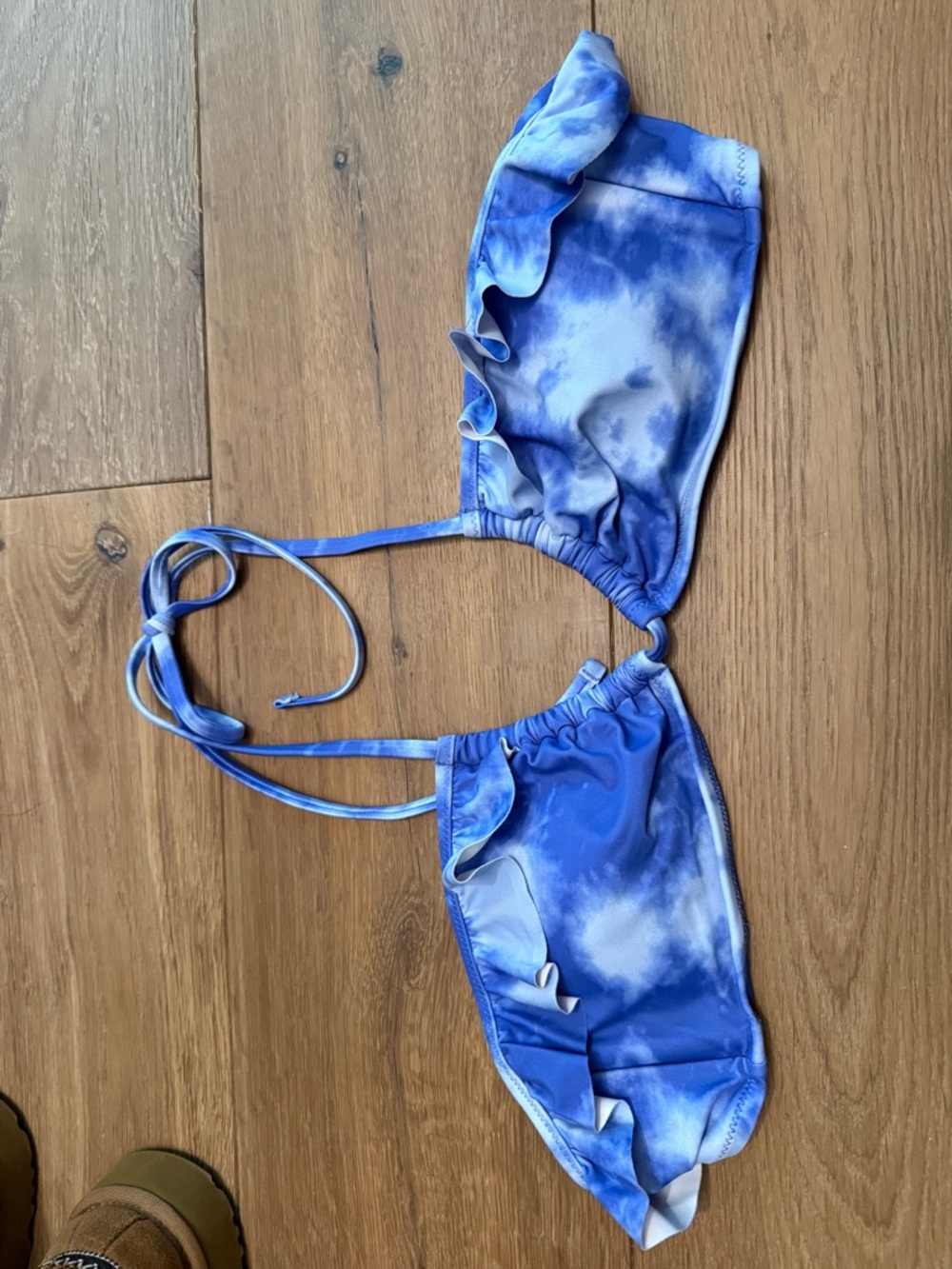 aerie Blue Tie-Dye Ruffle Bikini Top